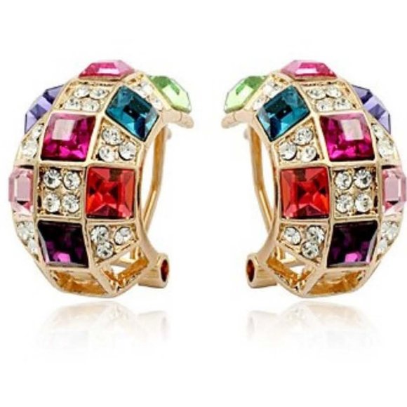 FlorasFantasies Jewelry - Swarovski Crystal & Rose Gold Geometric Earrings